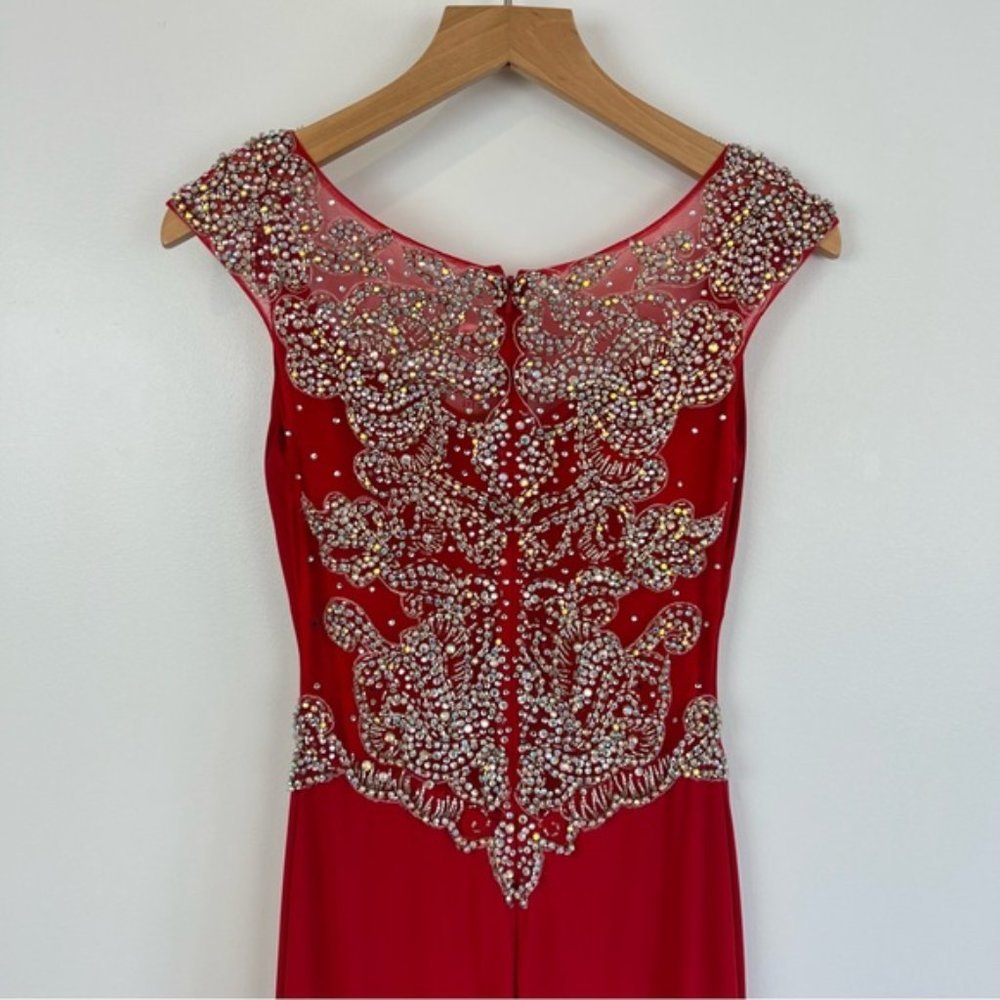 STUNNING Red Alyce Paris Formal Bedazzled Maxi Prom Dress sheer back size 00 - Picture 4 of 16